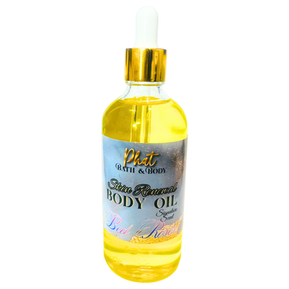Bottle of Phat Bath & Body body oil with a gold cap on a white background