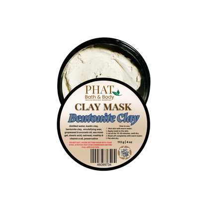 Clay mask container with 'Phat Bath & Body' branding on a white background
