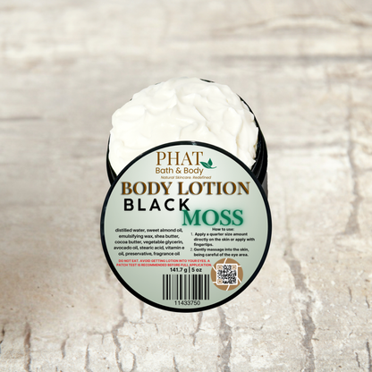 Body lotion bar with 'Phat Bath & Body' label on a textured beige background