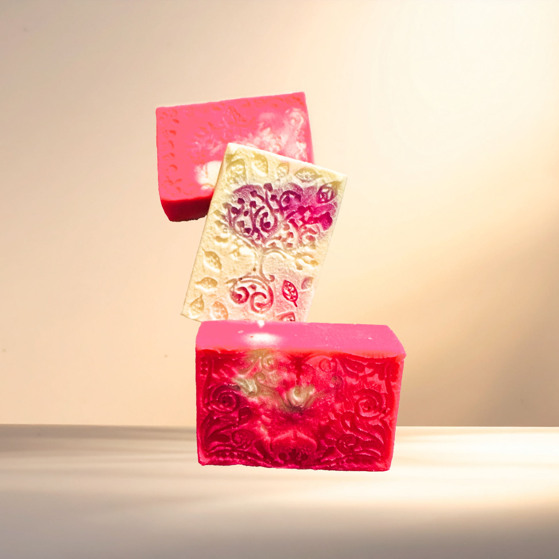 Decorative pink soap on a neutral background