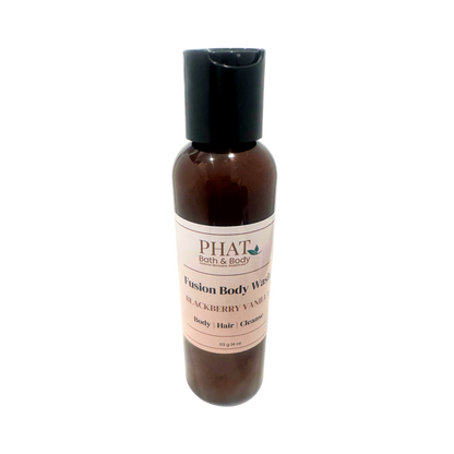 Brown bottle of 'Fusion Body Wash' by Phat Bath & Body on a white background