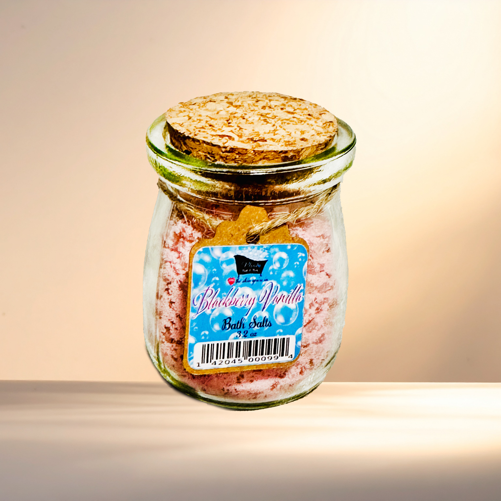 Jar of bath salts with a label on a gradient background