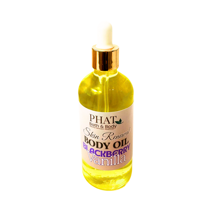 Bottle of Phat Bath & Body Blackberry Vanilla body oil on a white background