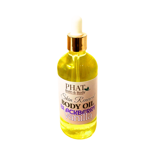 Bottle of Phat Bath & Body Blackberry Vanilla body oil on a white background