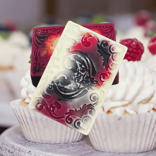 Decorative soap with intricate design on a cupcake