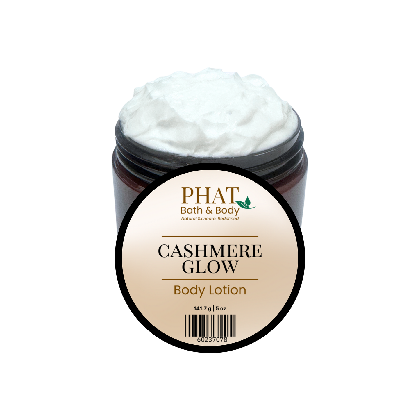 Jar of 'Cashmere Glow' body lotion by Phat Bath & Body on a white background
