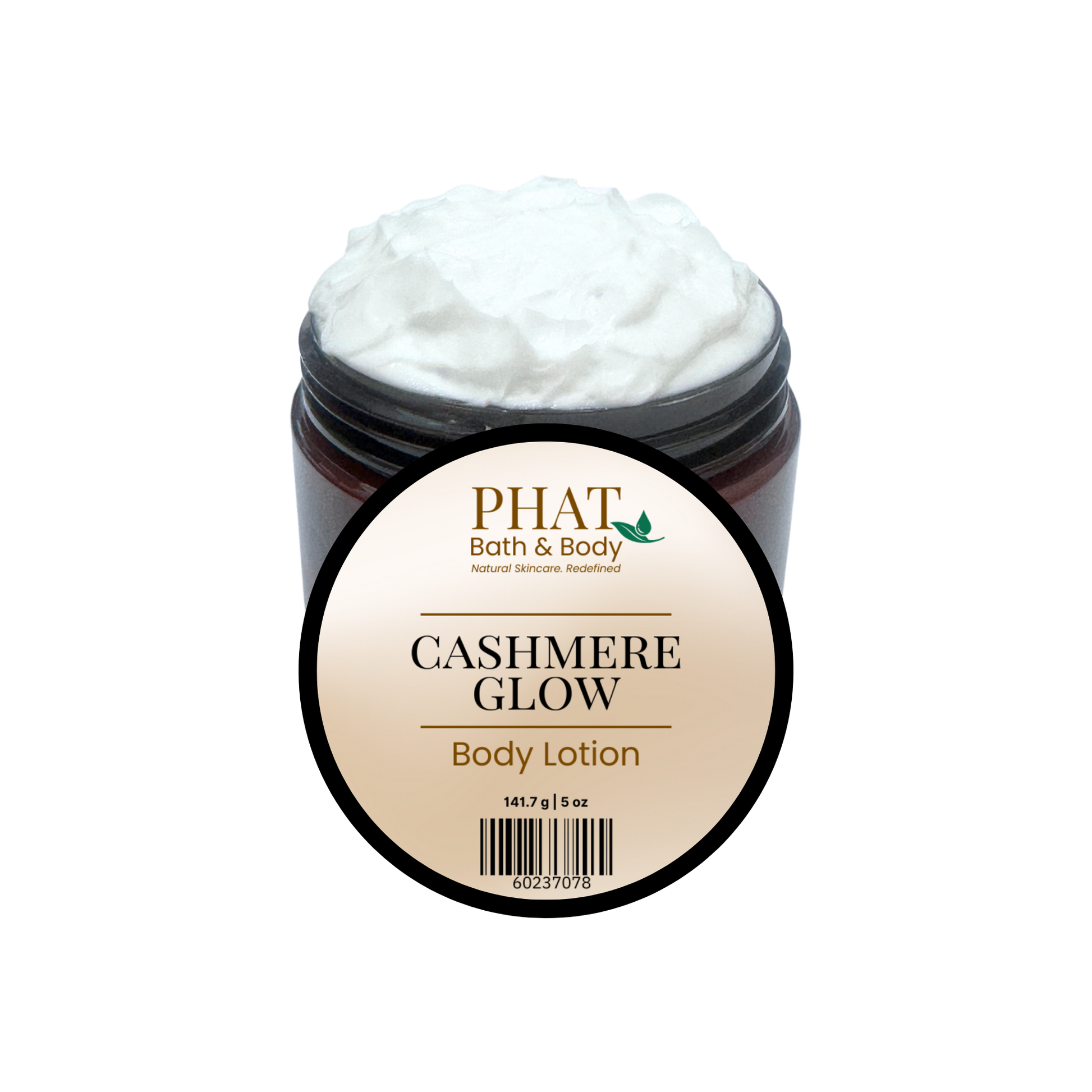 Jar of 'Cashmere Glow' body lotion by Phat Bath & Body on a white background