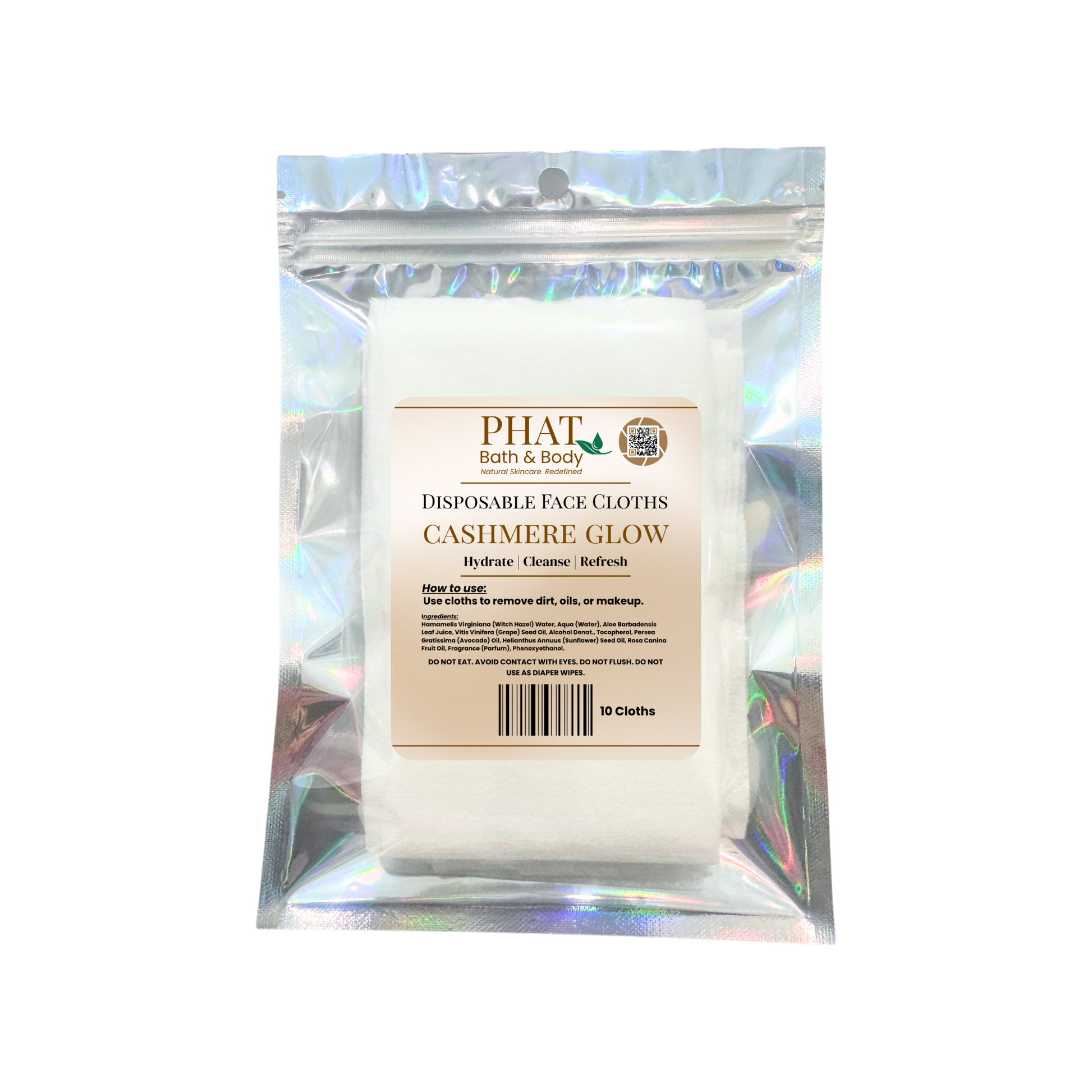 Cashmere Glow Disposable Facial Cloths with Rosehip Oil, Makeup Remover, 10 Cloths