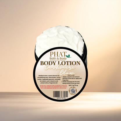 Body lotion container with 'Phat Bath & Body' label on a gradient background