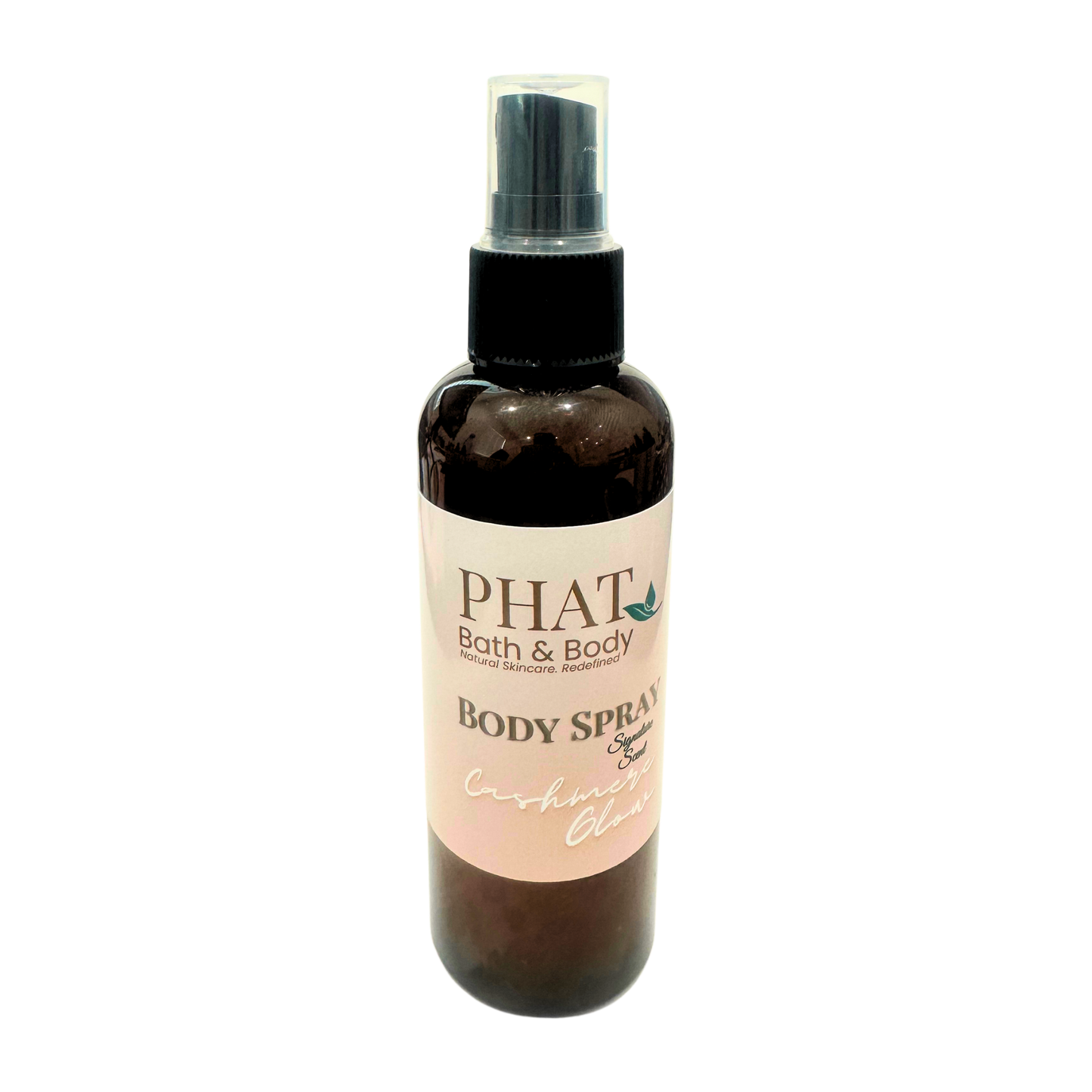 Body spray bottle with a visible label on a white background