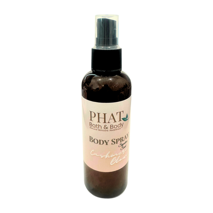 Body spray bottle with a visible label on a white background