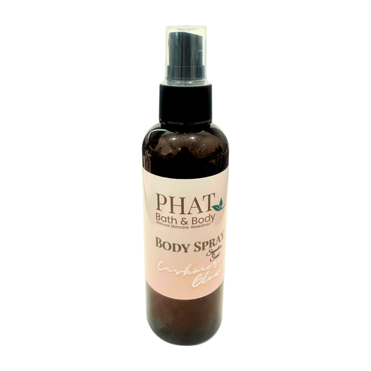 Body spray bottle with a visible label on a white background
