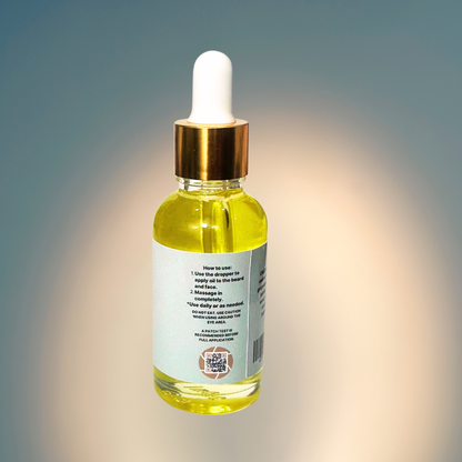 Bottle of yellow liquid with dropper on a gradient background