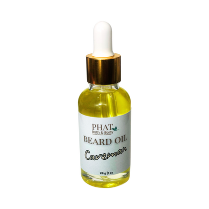Bottle of Phat Bath & Body beard oil with dropper on a white background