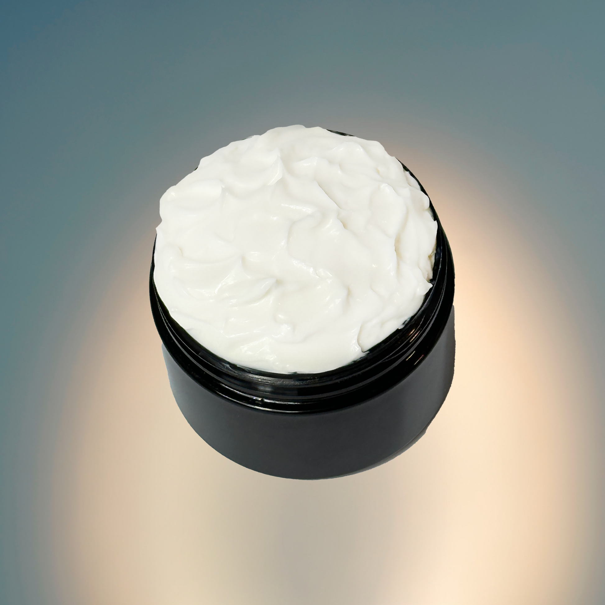 Black jar with white cream on a gradient background