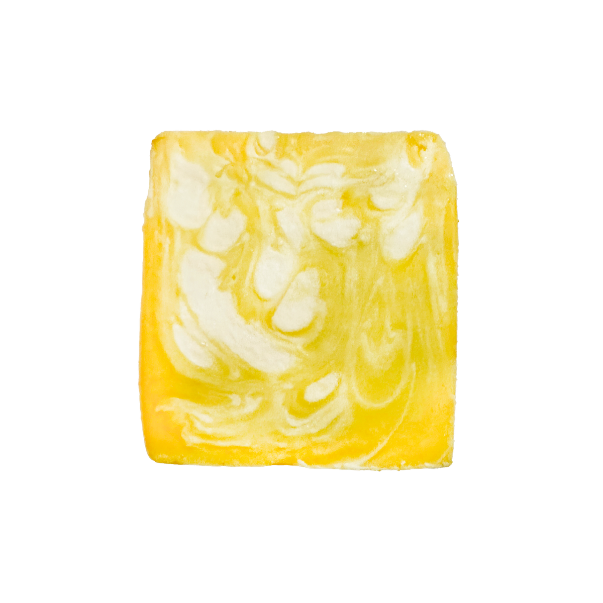 Marbled yellow and white soap bar on a white background
