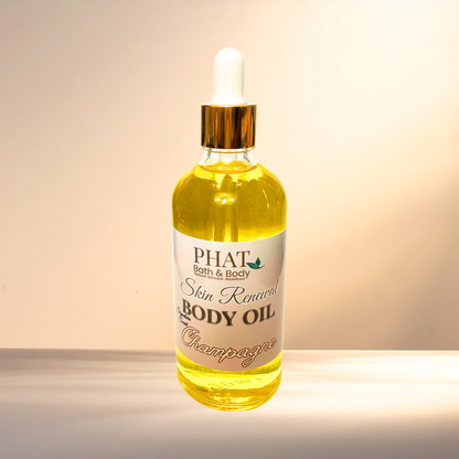 Bottle of PHAT Bath & Body Skin Renewal Body Oil on a gradient background