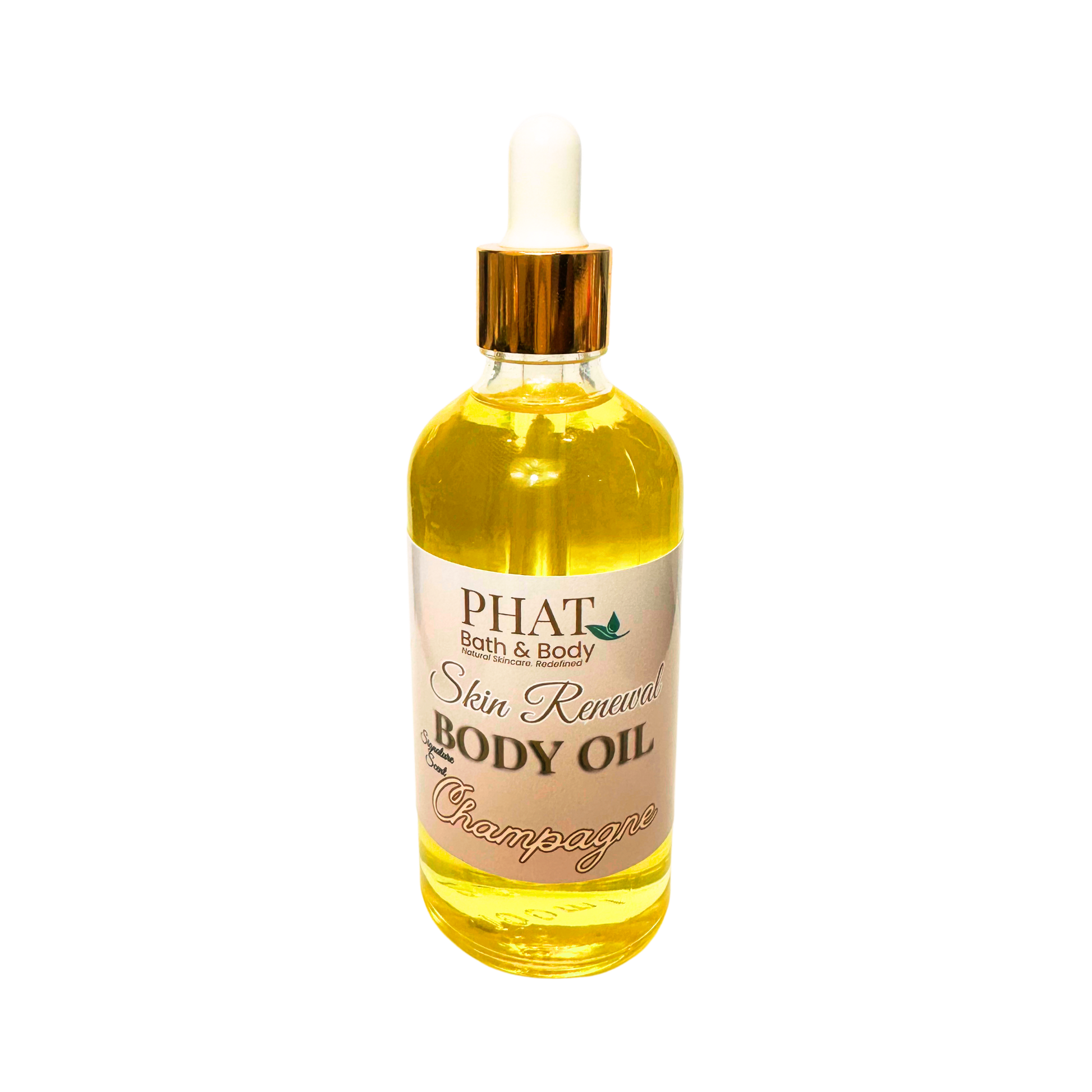 Bottle of Phat Bath & Body Skin Renewal Body Oil on a white background