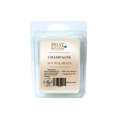 Pack of Champagne soy wax melts by Phat Bath & Body on a white background