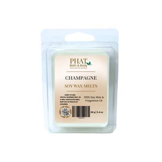 Pack of Champagne soy wax melts by Phat Bath & Body on a white background