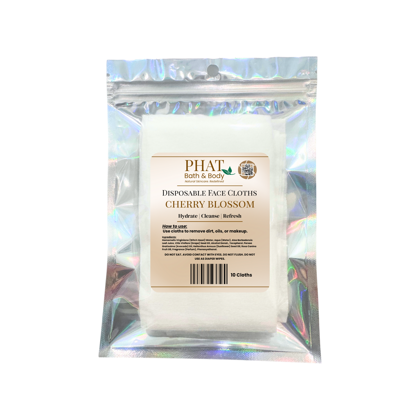 Cherry Blossom Disposable Facial Cloths with Rosehip Oil, Makeup Remover, 10 Cloths