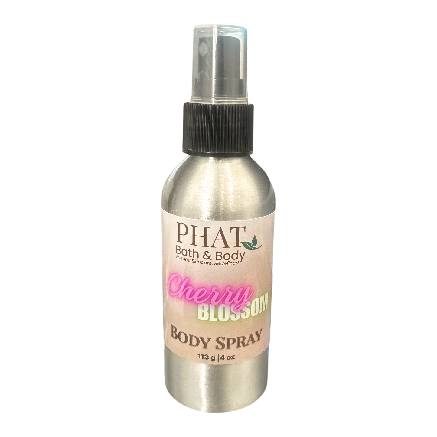 Body spray bottle labeled 'Phat Bath & Body Cherry Blossom' on a white background
