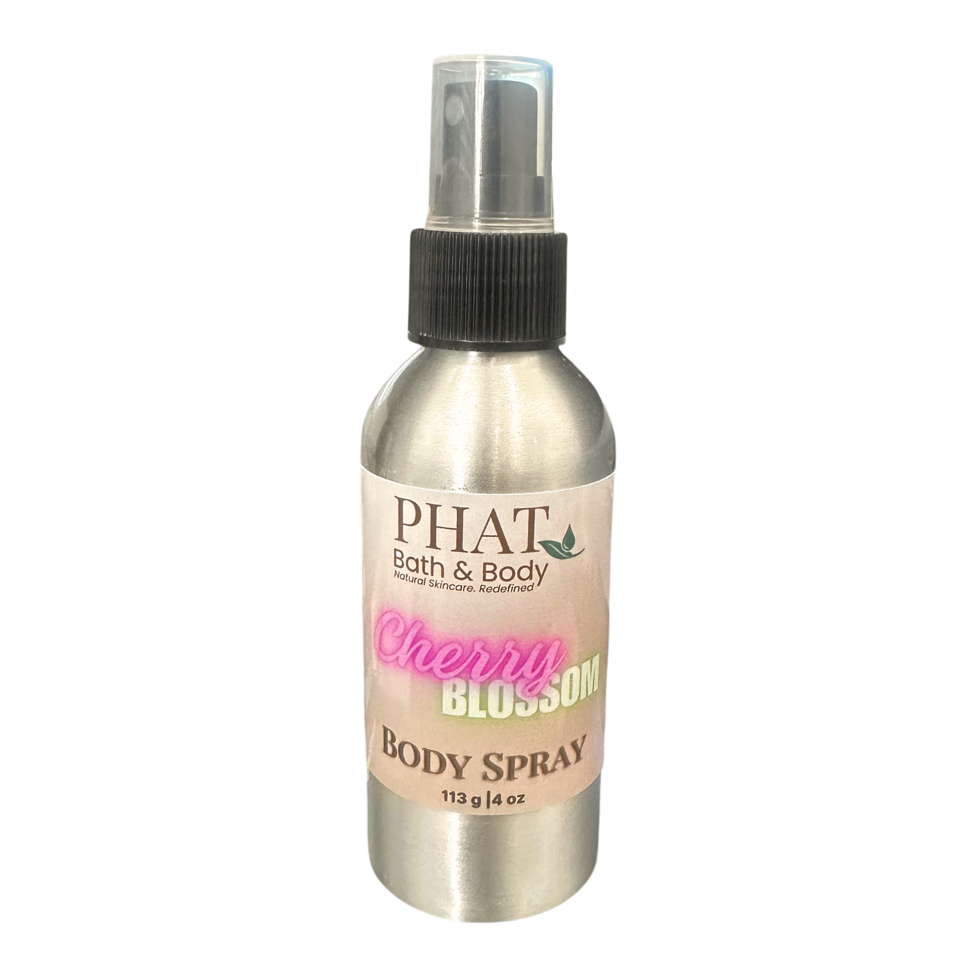 Body spray bottle labeled 'Phat Bath & Body Cherry Blossom' on a white background