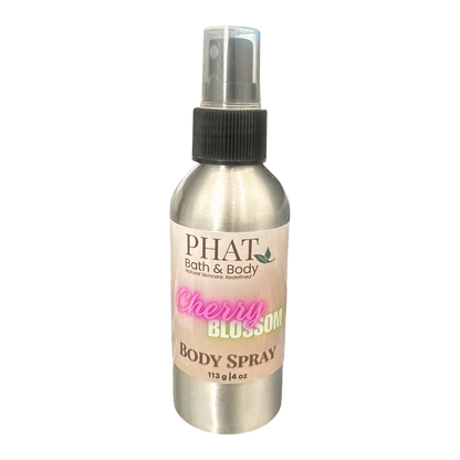 Body spray bottle labeled 'Phat Bath & Body Cherry Blossom' on a white background