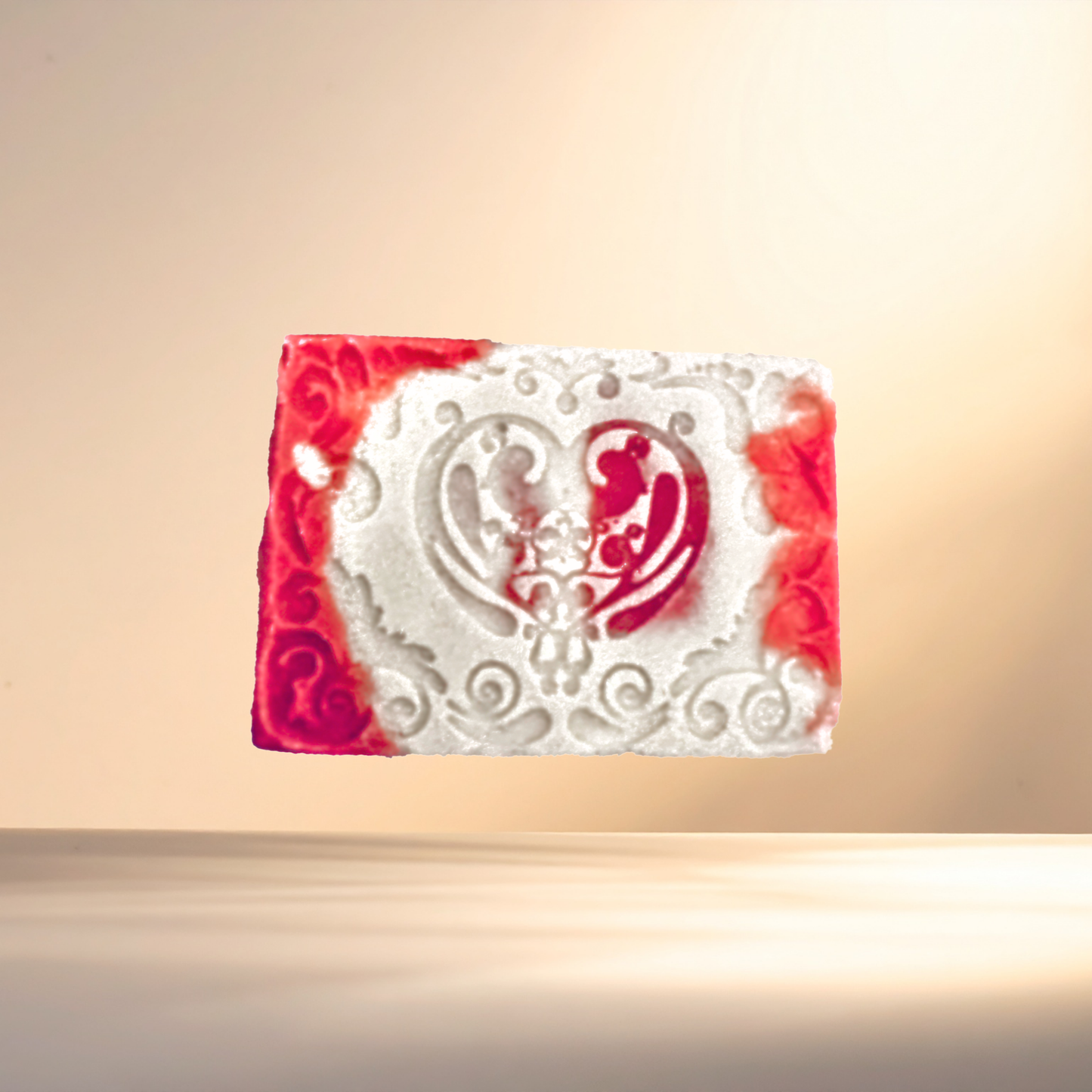 Decorative soap with intricate design on a beige background