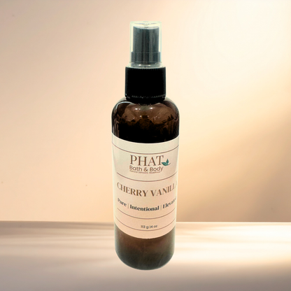 Bottle of Cherry Vanilla product by Phat Bath & Body on a gradient background