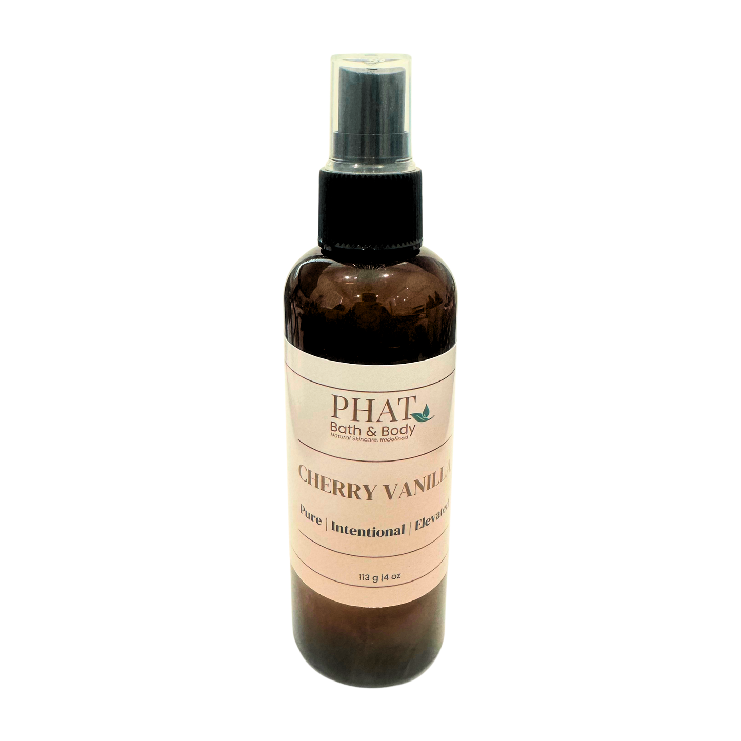 Bottle of cherry vanilla product by Phat Bath & Body on a white background