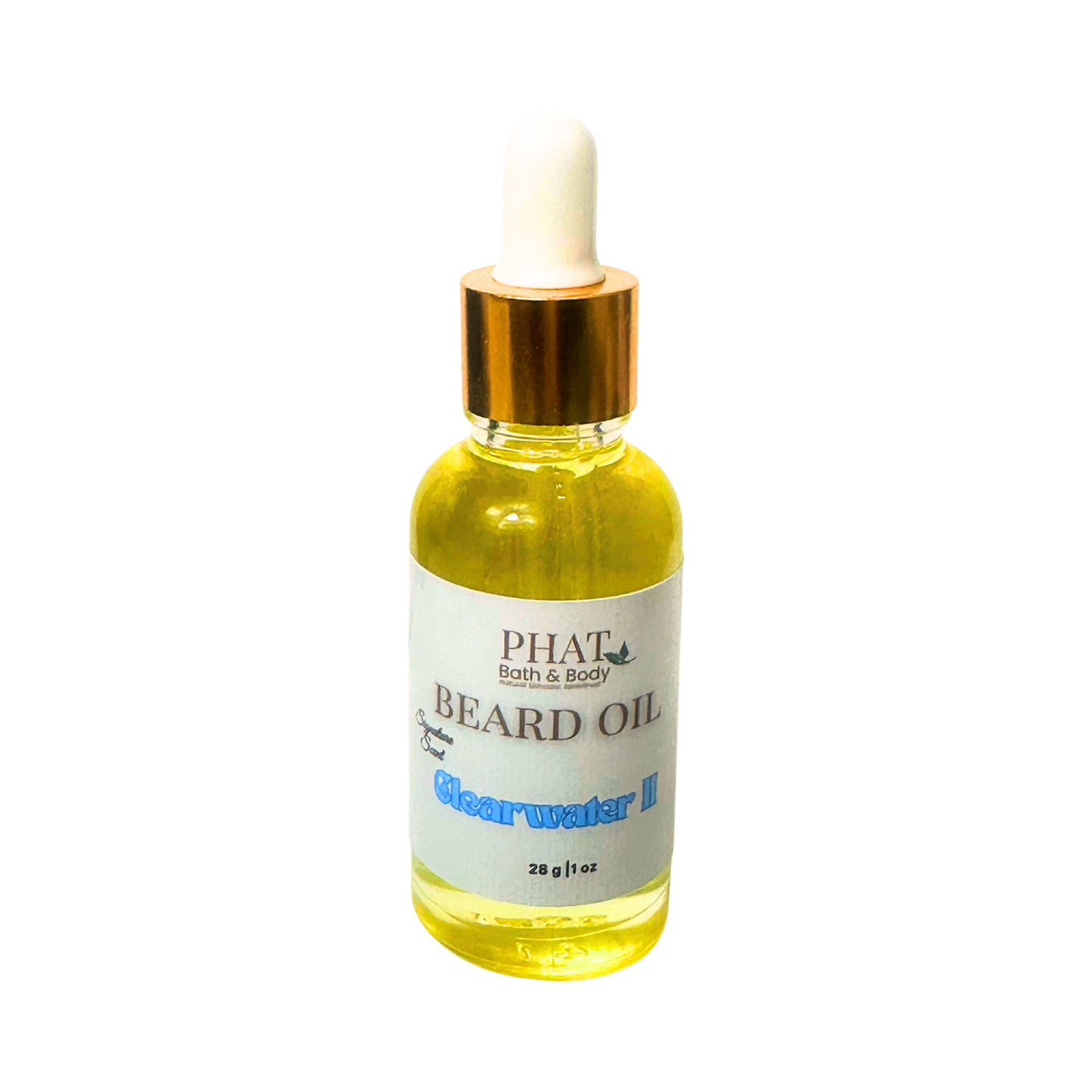 Bottle of Phat Bath & Body beard oil on a white background