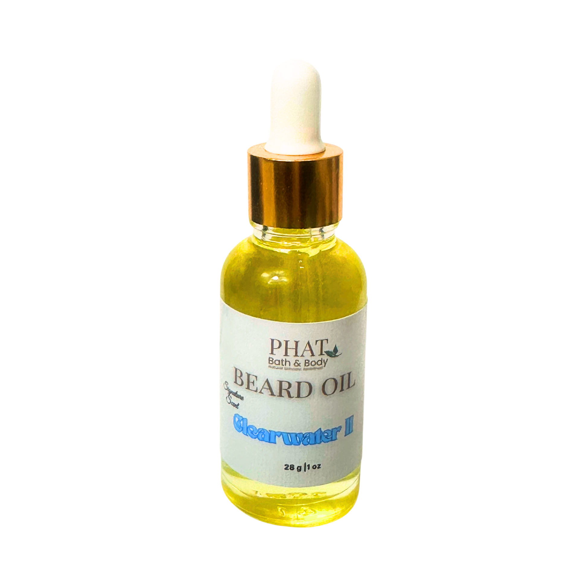 Bottle of Phat Bath & Body beard oil on a white background
