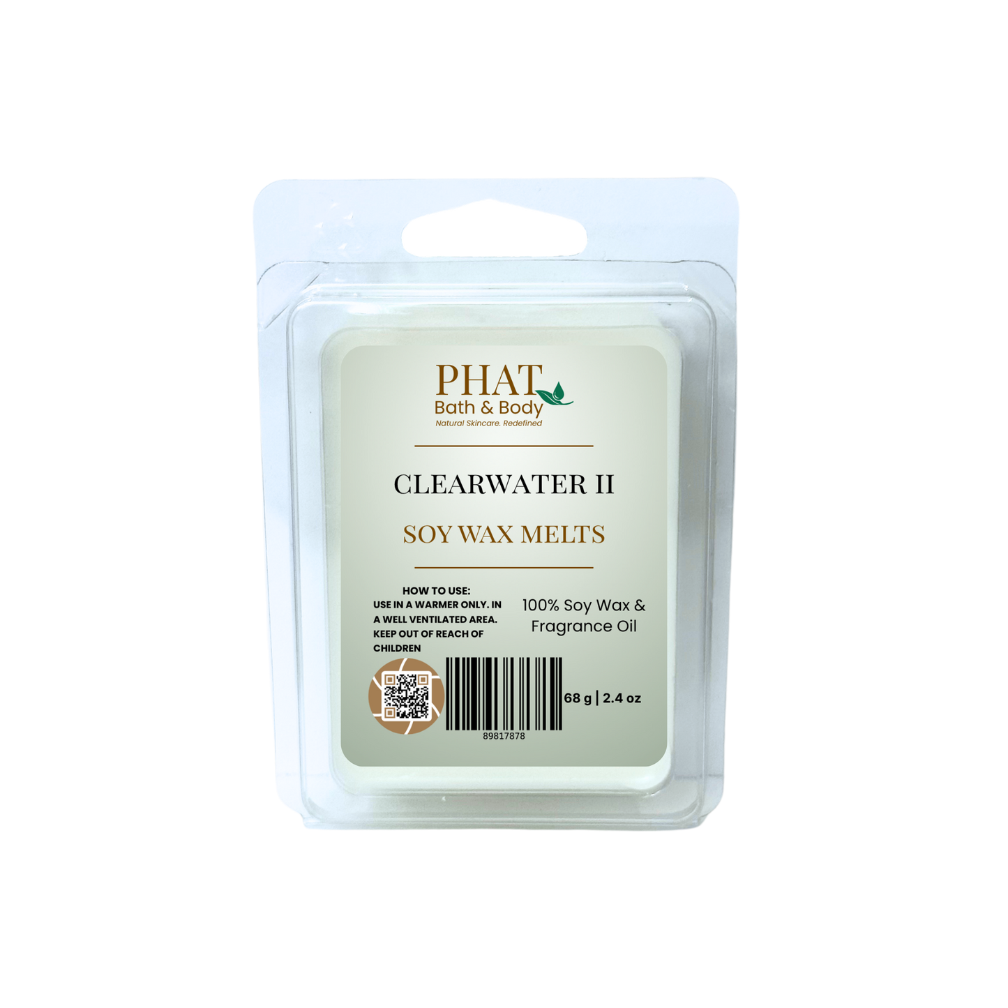 Phat Bath & Body Clearwater II soy wax melts packaging on a white background