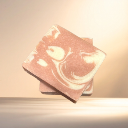 Marble-patterned soap bar on a light background