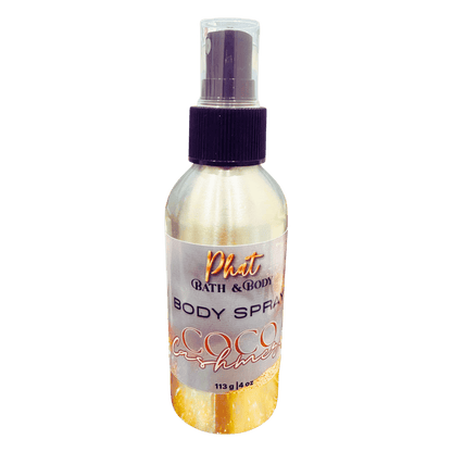 Body spray bottle with a label on a transparent background