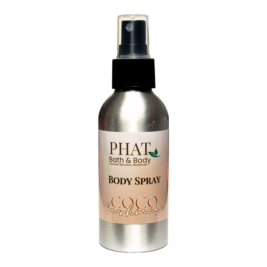 Body spray bottle with 'PHAT Bath & Body' label on a white background