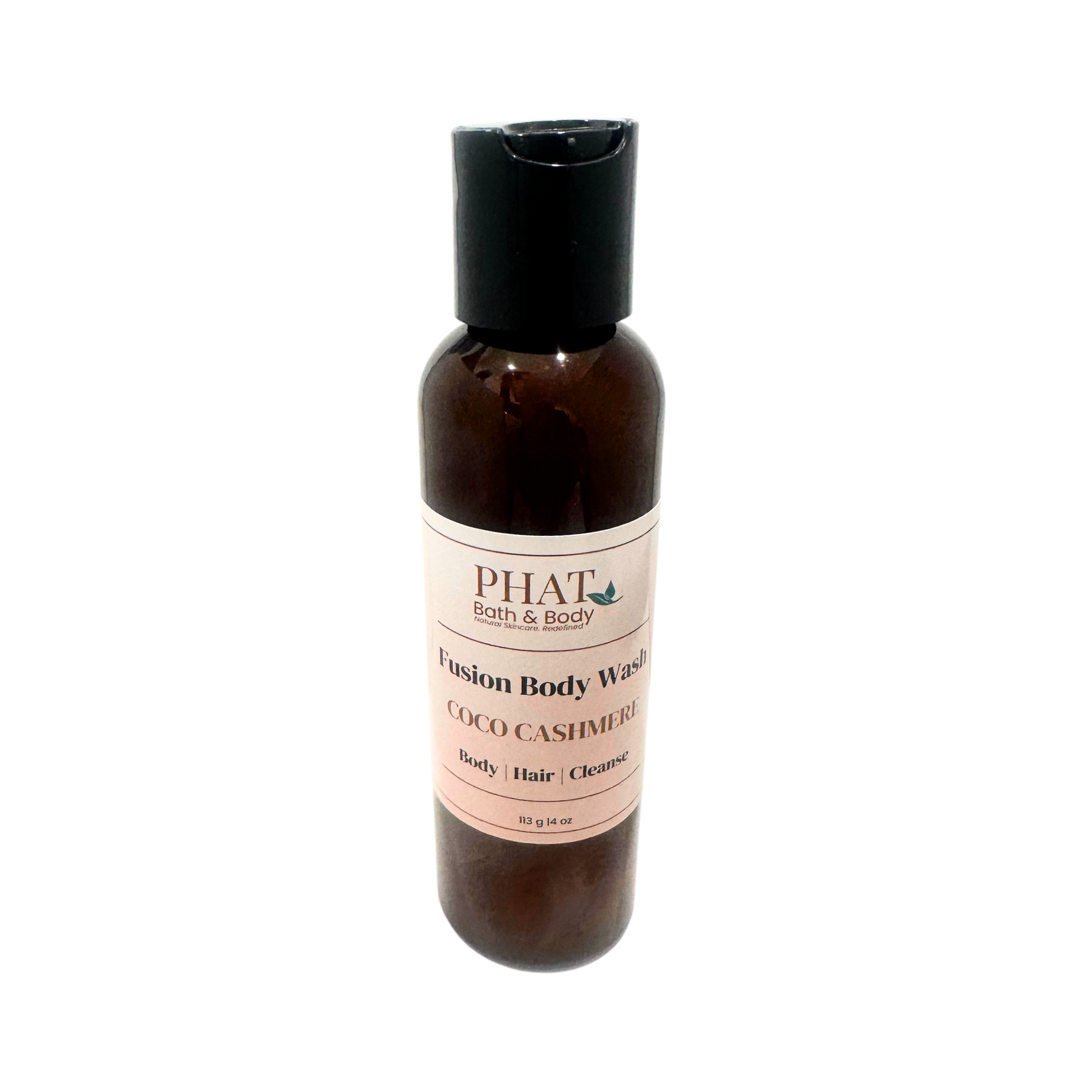 Brown bottle of Phat Bath & Body Fusion Body Wash on a white background