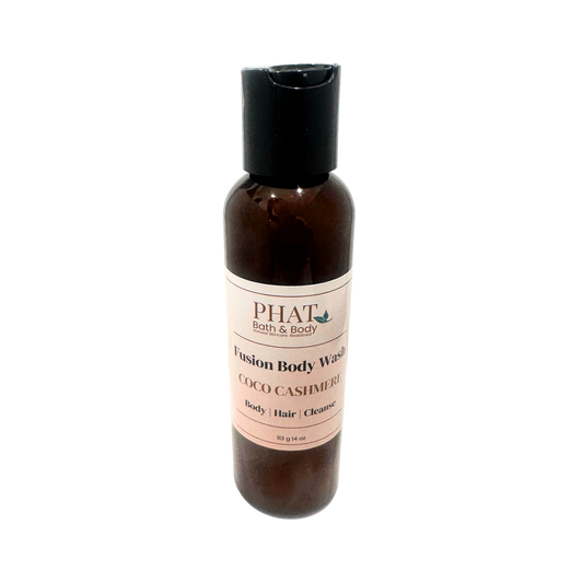 Brown bottle of Phat Bath & Body Fusion Body Wash on a white background