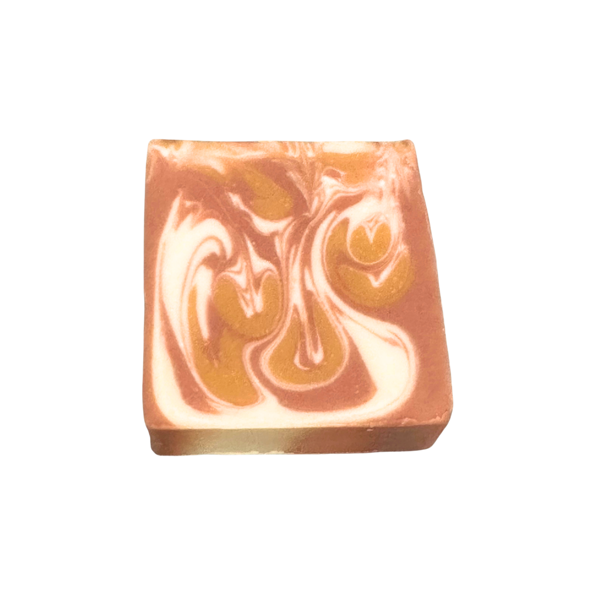 Swirled soap bar with brown and white colors on a white background