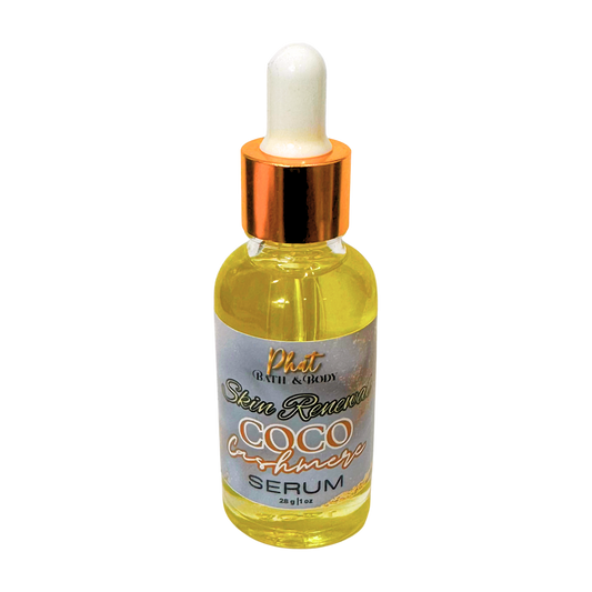 Bottle of Coco Cashmere Skin Serum with a dropper on a white background