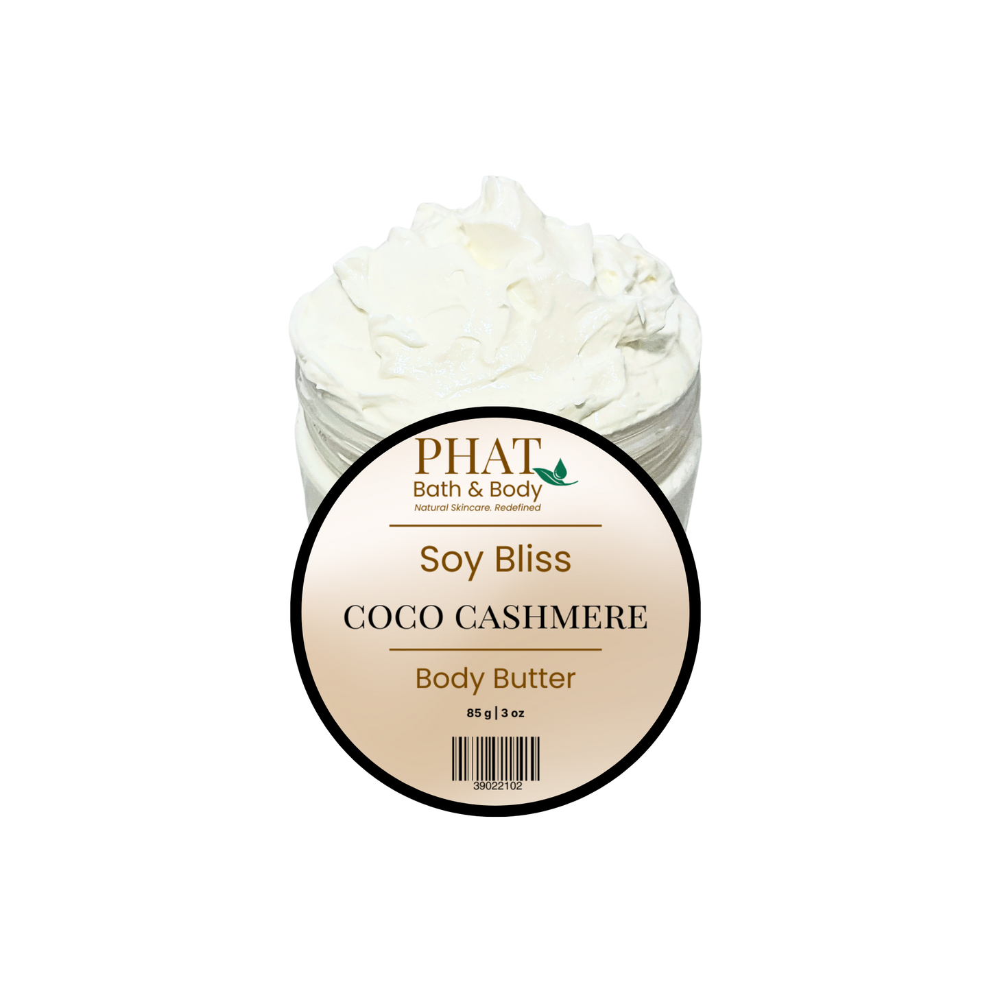 Jar of Phat Bath & Body Soy Bliss Coco Cashmere body butter on a white background