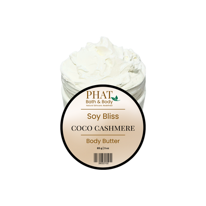 Jar of Phat Bath & Body Soy Bliss Coco Cashmere body butter on a white background