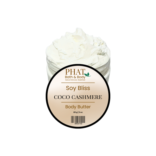 Jar of Phat Bath & Body Soy Bliss Coco Cashmere body butter on a white background