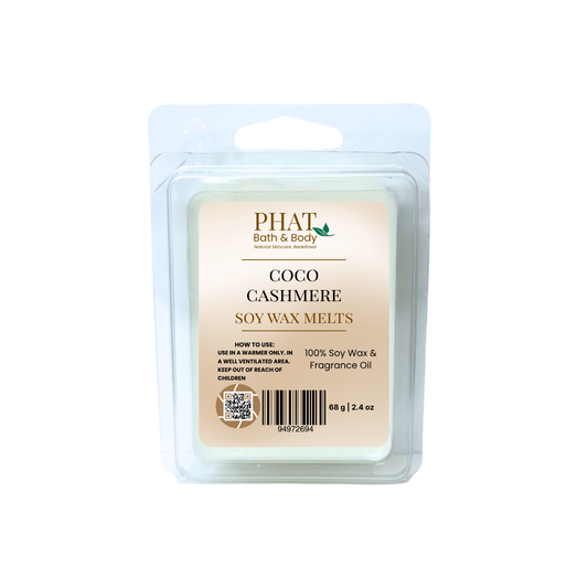 Soy wax melts packaging with 'Phat Bath & Body' branding on a white background