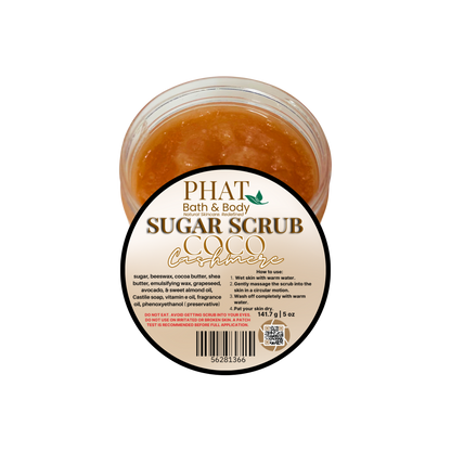 Jar of Phat Bath & Body Sugar Scrub Coco Cashmere on a white background