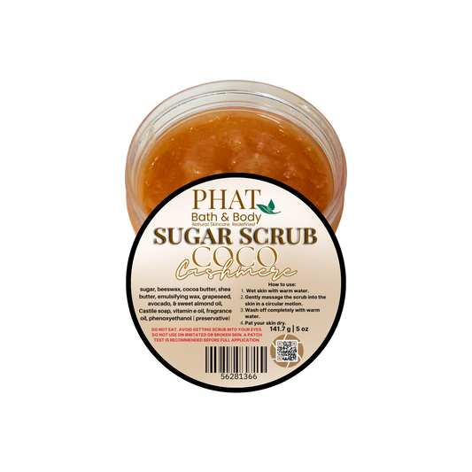 Jar of Phat Bath & Body Sugar Scrub Coco Cashmere on a white background
