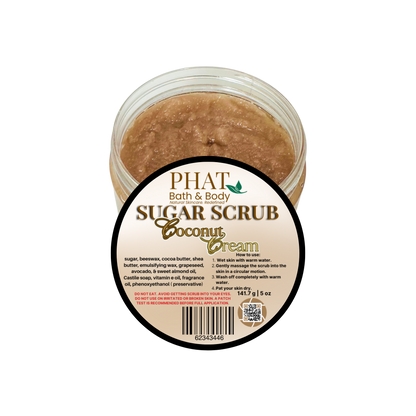 Jar of Phat Bath & Body Sugar Scrub Coconut Cream on a white background