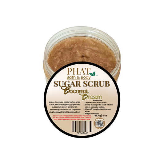 Jar of Phat Bath & Body Sugar Scrub Coconut Cream on a white background