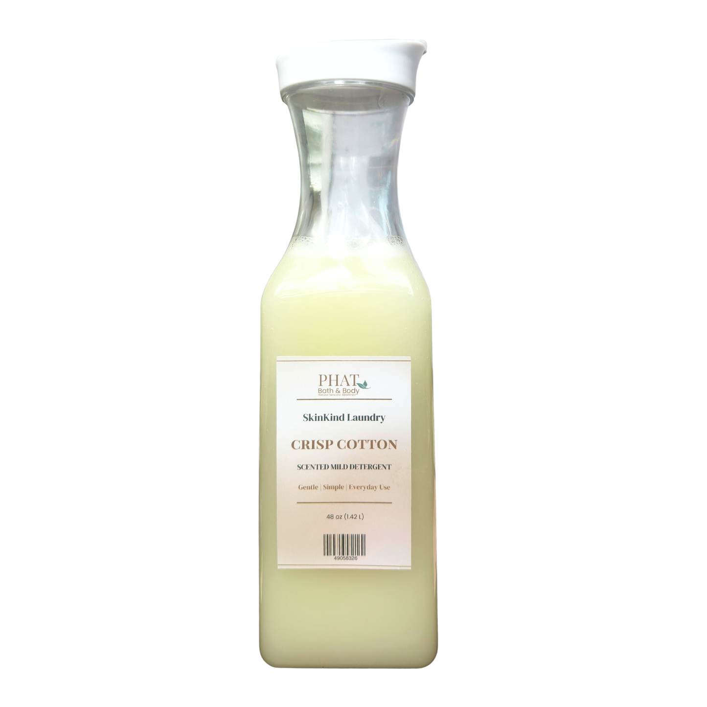 Bottle of Phat Bath & Body Skinkind Laundry Crisp Cotton detergent on a white background